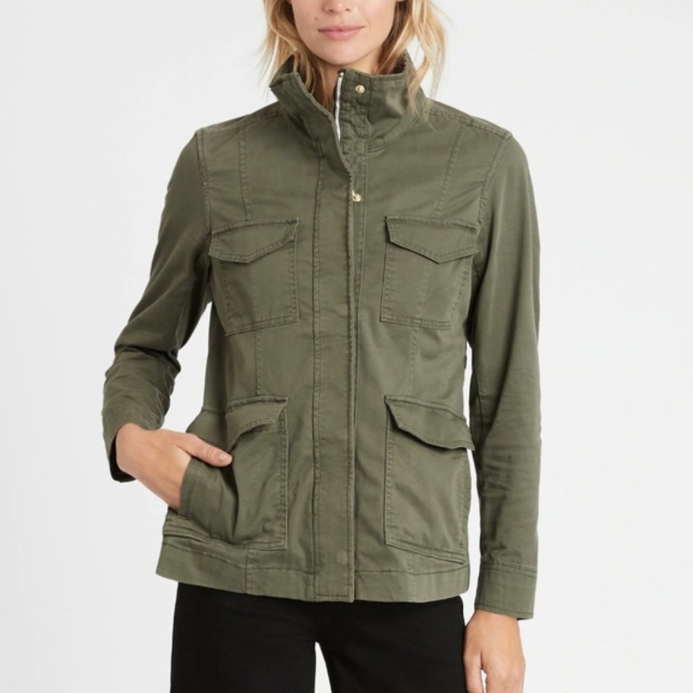 Banana Republic Olive Green Classic Utility Flight Jacket Gold Hardware